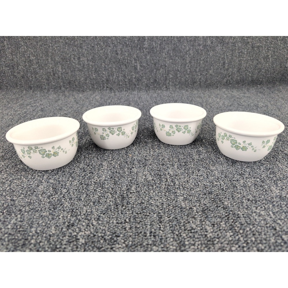 Corelle Coordinates Ramekin Set Green Ivy White Stoneware 7oz Vintage 4pc